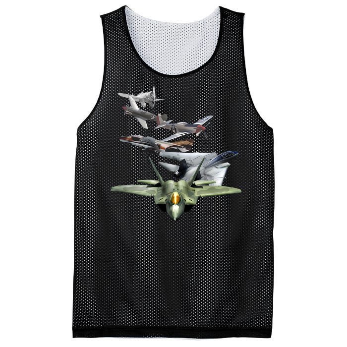 History Of The Fighter Plane - Air Force F-22 F-16 Mesh Reversible Basketball Jersey Tank