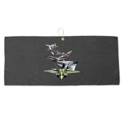 History Of The Fighter Plane - Air Force F-22 F-16 Large Microfiber Waffle Golf Towel