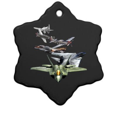 History Of The Fighter Plane - Air Force F-22 F-16 Ceramic Star Ornament