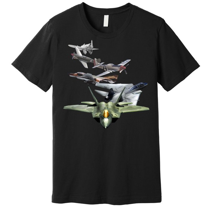 History Of The Fighter Plane - Air Force F-22 F-16 Premium T-Shirt