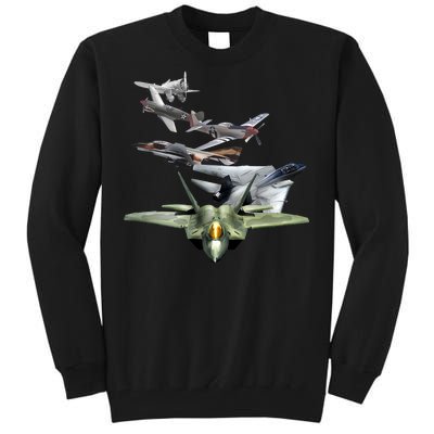 History Of The Fighter Plane - Air Force F-22 F-16 Tall Sweatshirt