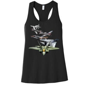 History Of The Fighter Plane - Air Force F-22 F-16 Women's Racerback Tank