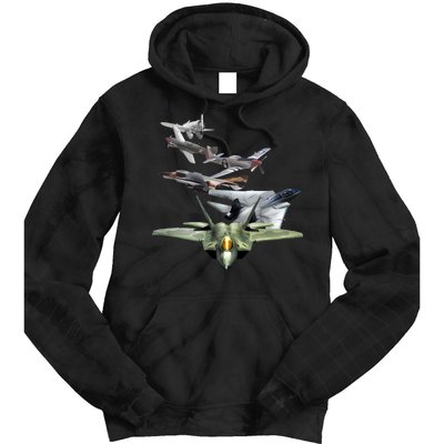 History Of The Fighter Plane - Air Force F-22 F-16 Tie Dye Hoodie