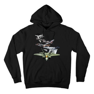 History Of The Fighter Plane - Air Force F-22 F-16 Tall Hoodie