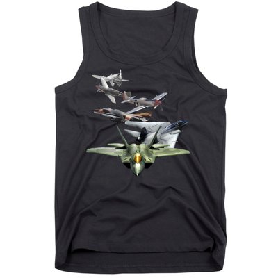 History Of The Fighter Plane - Air Force F-22 F-16 Tank Top