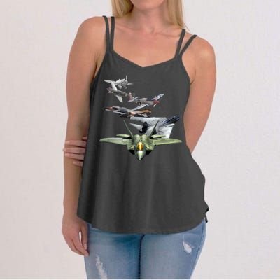 History Of The Fighter Plane - Air Force F-22 F-16 Women's Strappy Tank