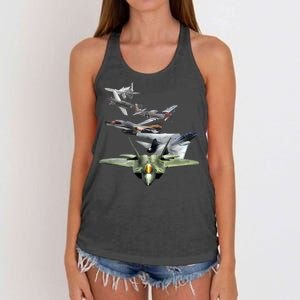 History Of The Fighter Plane - Air Force F-22 F-16 Women's Knotted Racerback Tank