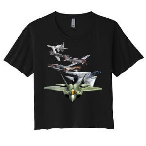 History Of The Fighter Plane - Air Force F-22 F-16 Women's Crop Top Tee