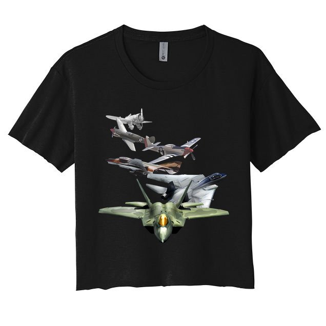 History Of The Fighter Plane - Air Force F-22 F-16 Crop Top