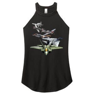 History Of The Fighter Plane - Air Force F-22 F-16 Women's Perfect Tri Rocker Tank