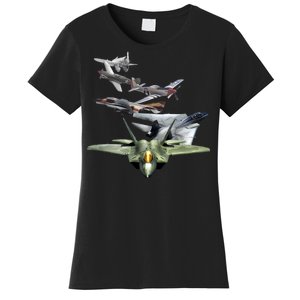 History Of The Fighter Plane - Air Force F-22 F-16 Women's T-Shirt