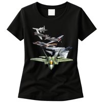 History Of The Fighter Plane - Air Force F-22 F-16 Womens T-Shirt