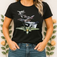 History Of The Fighter Plane - Air Force F-22 F-16 Womens T-Shirt