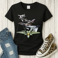 History Of The Fighter Plane - Air Force F-22 F-16 Womens T-Shirt