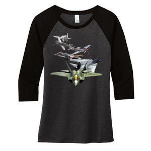 History Of The Fighter Plane - Air Force F-22 F-16 Women's Tri-Blend 3/4-Sleeve Raglan Shirt