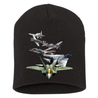 History Of The Fighter Plane - Air Force F-22 F-16 Short Acrylic Beanie