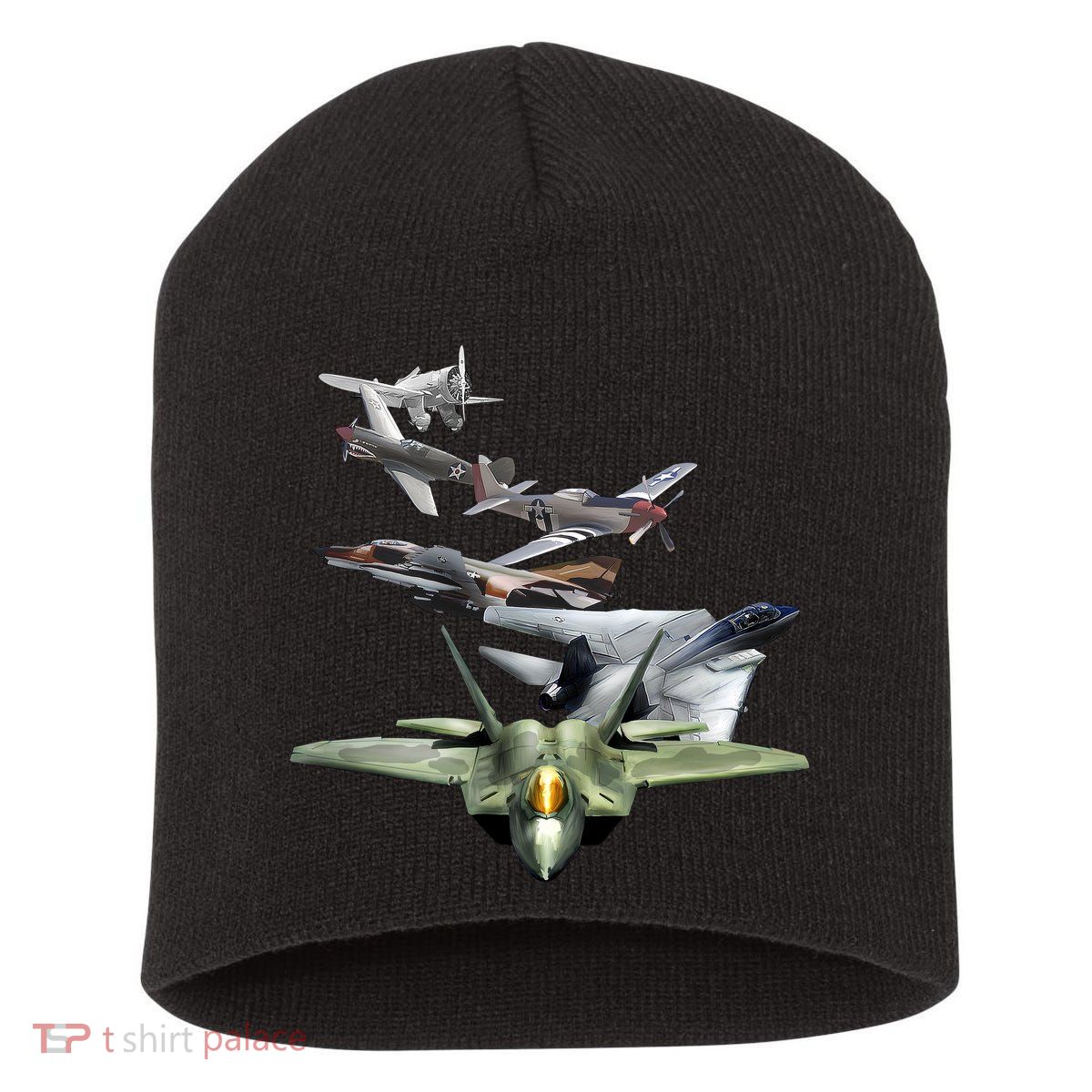 History Of The Fighter Plane - Air Force F-22 F-16 Short Acrylic Beanie