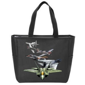 History Of The Fighter Plane - Air Force F-22 F-16 Zip Tote Bag