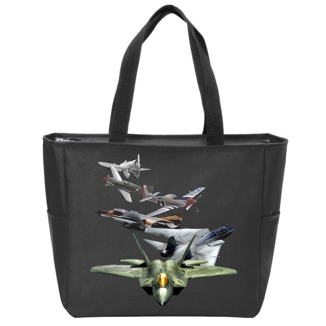 History Of The Fighter Plane - Air Force F-22 F-16 Zip Tote Bag