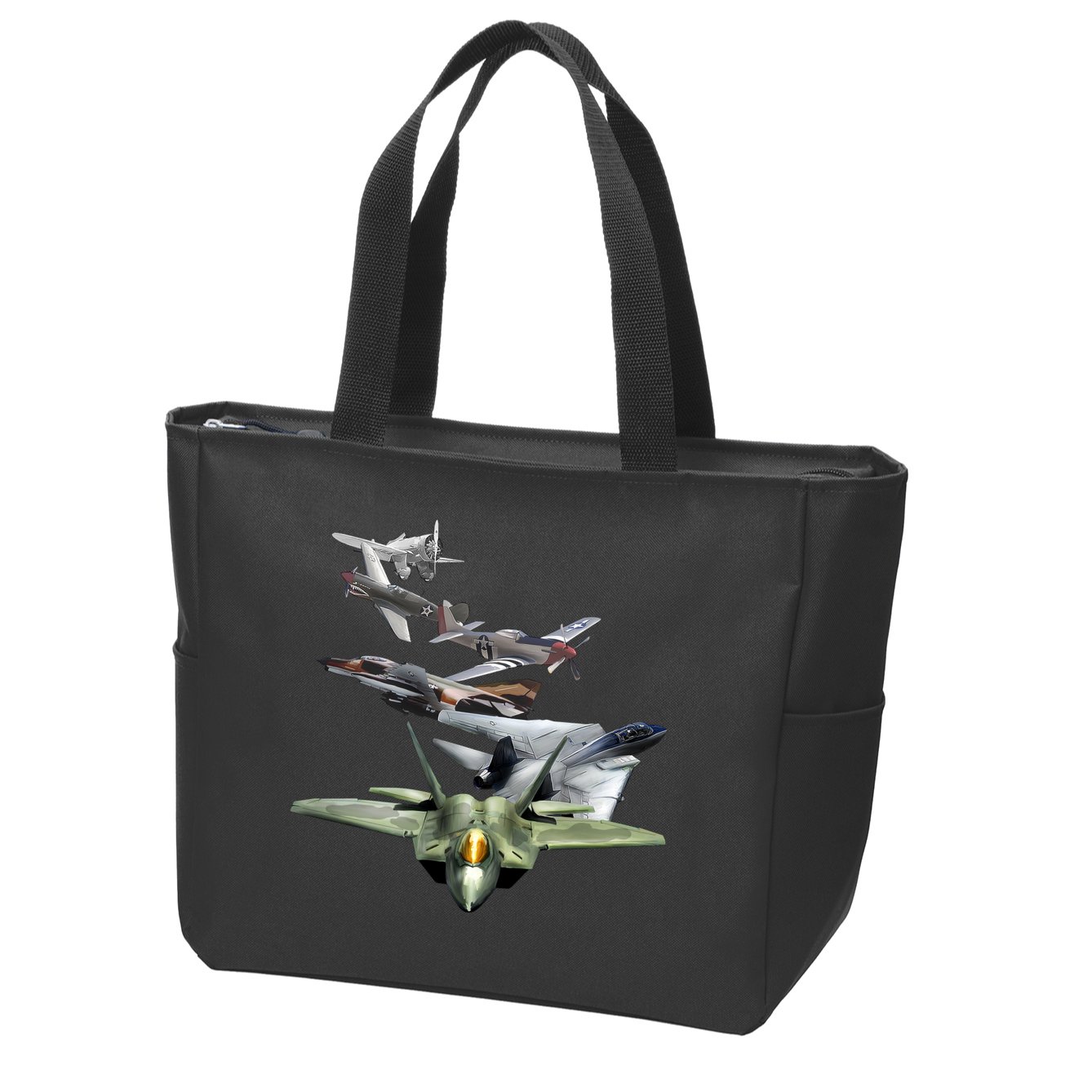 History Of The Fighter Plane - Air Force F-22 F-16 Zip Tote Bag