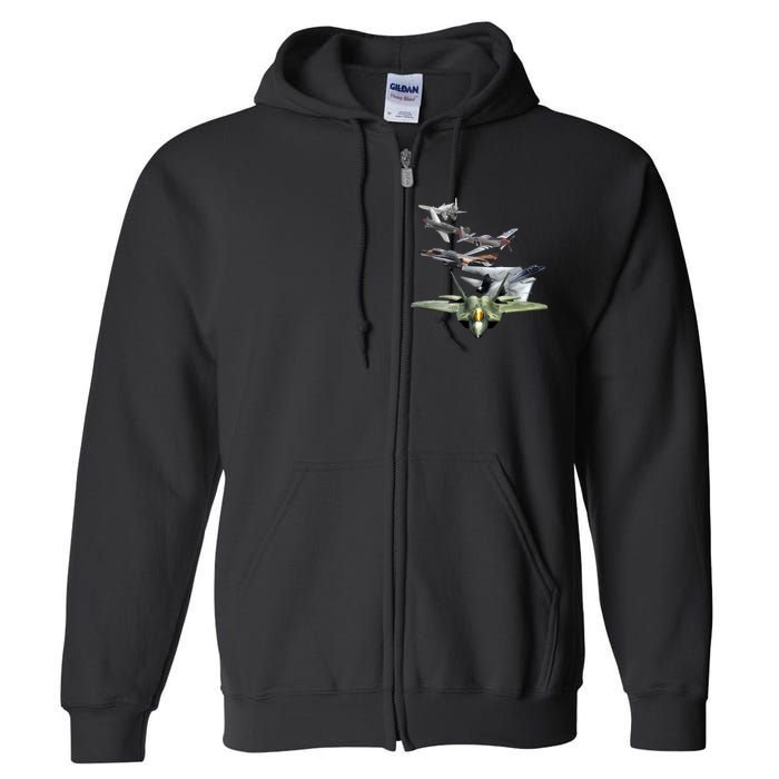 History Of The Fighter Plane - Air Force F-22 F-16 Full Zip Hoodie