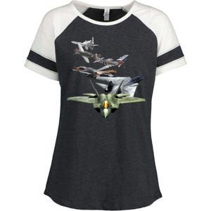 History Of The Fighter Plane - Air Force F-22 F-16 Enza Ladies Jersey Colorblock Tee