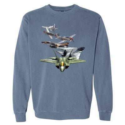 History Of The Fighter Plane - Air Force F-22 F-16 Garment-Dyed Sweatshirt