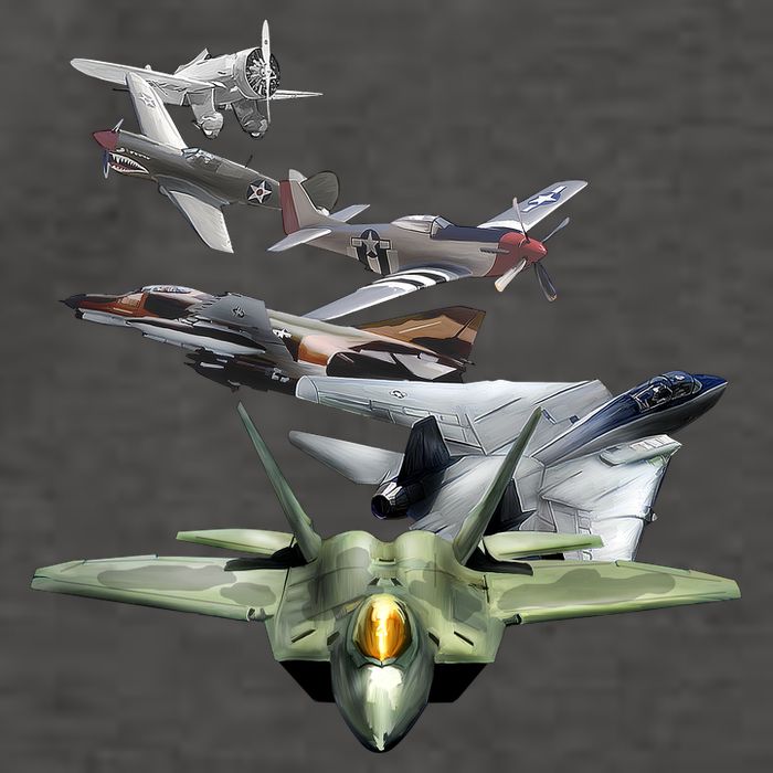 History Of The Fighter Plane - Air Force F-22 F-16 Vector Backpack