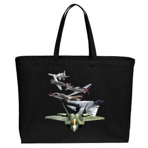 History Of The Fighter Plane - Air Force F-22 F-16 Cotton Canvas Jumbo Tote