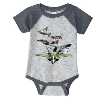 History Of The Fighter Plane - Air Force F-22 F-16 Infant Baby Jersey Bodysuit