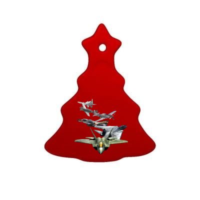 History Of The Fighter Plane - Air Force F-22 F-16 Ceramic Tree Ornament