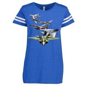 History Of The Fighter Plane - Air Force F-22 F-16 Enza Ladies Jersey Football T-Shirt