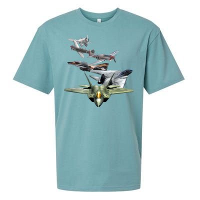 History Of The Fighter Plane - Air Force F-22 F-16 Sueded Cloud Jersey T-Shirt