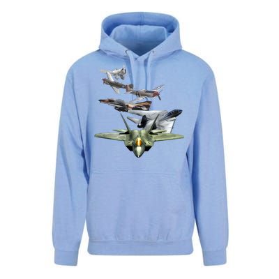 History Of The Fighter Plane - Air Force F-22 F-16 Unisex Surf Hoodie