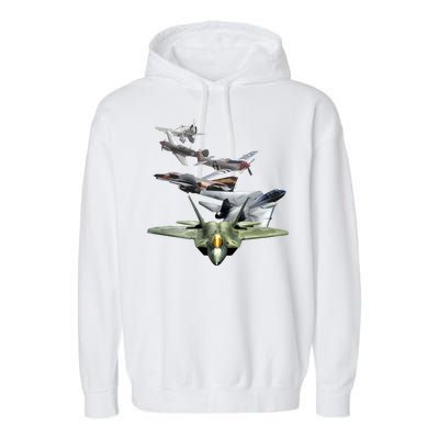 History Of The Fighter Plane - Air Force F-22 F-16 Garment-Dyed Fleece Hoodie