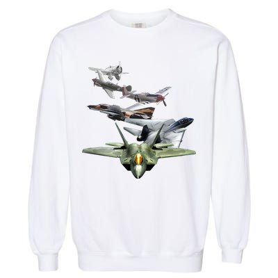 History Of The Fighter Plane - Air Force F-22 F-16 Garment-Dyed Sweatshirt