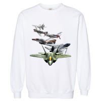 History Of The Fighter Plane - Air Force F-22 F-16 Garment-Dyed Sweatshirt