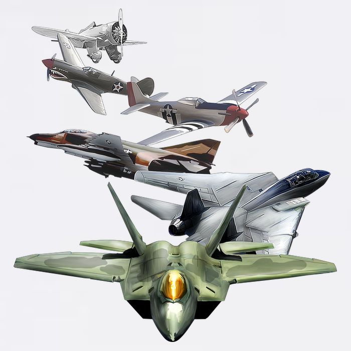 History Of The Fighter Plane - Air Force F-22 F-16 Garment-Dyed Sweatshirt
