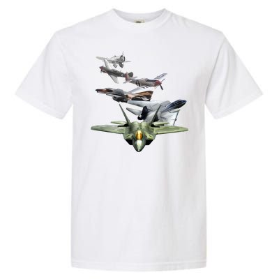 History Of The Fighter Plane - Air Force F-22 F-16 Garment-Dyed Heavyweight T-Shirt