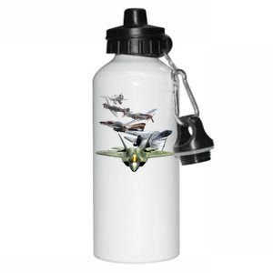 History Of The Fighter Plane - Air Force F-22 F-16 Aluminum Water Bottle