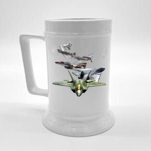 History Of The Fighter Plane - Air Force F-22 F-16 Beer Stein