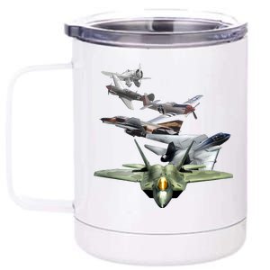 History Of The Fighter Plane - Air Force F-22 F-16 12 oz Stainless Steel Tumbler Cup