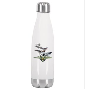 History Of The Fighter Plane - Air Force F-22 F-16 Stainless Steel Insulated Water Bottle