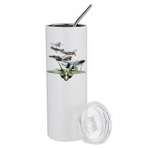 History Of The Fighter Plane - Air Force F-22 F-16 Stainless Steel Tumbler