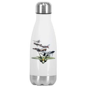 History Of The Fighter Plane - Air Force F-22 F-16 Stainless Steel Insulated Water Bottle