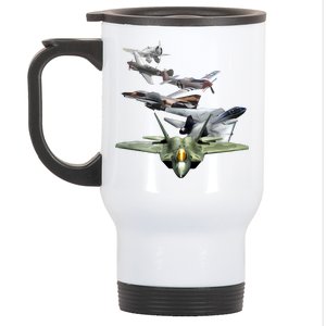 History Of The Fighter Plane - Air Force F-22 F-16 Stainless Steel Travel Mug