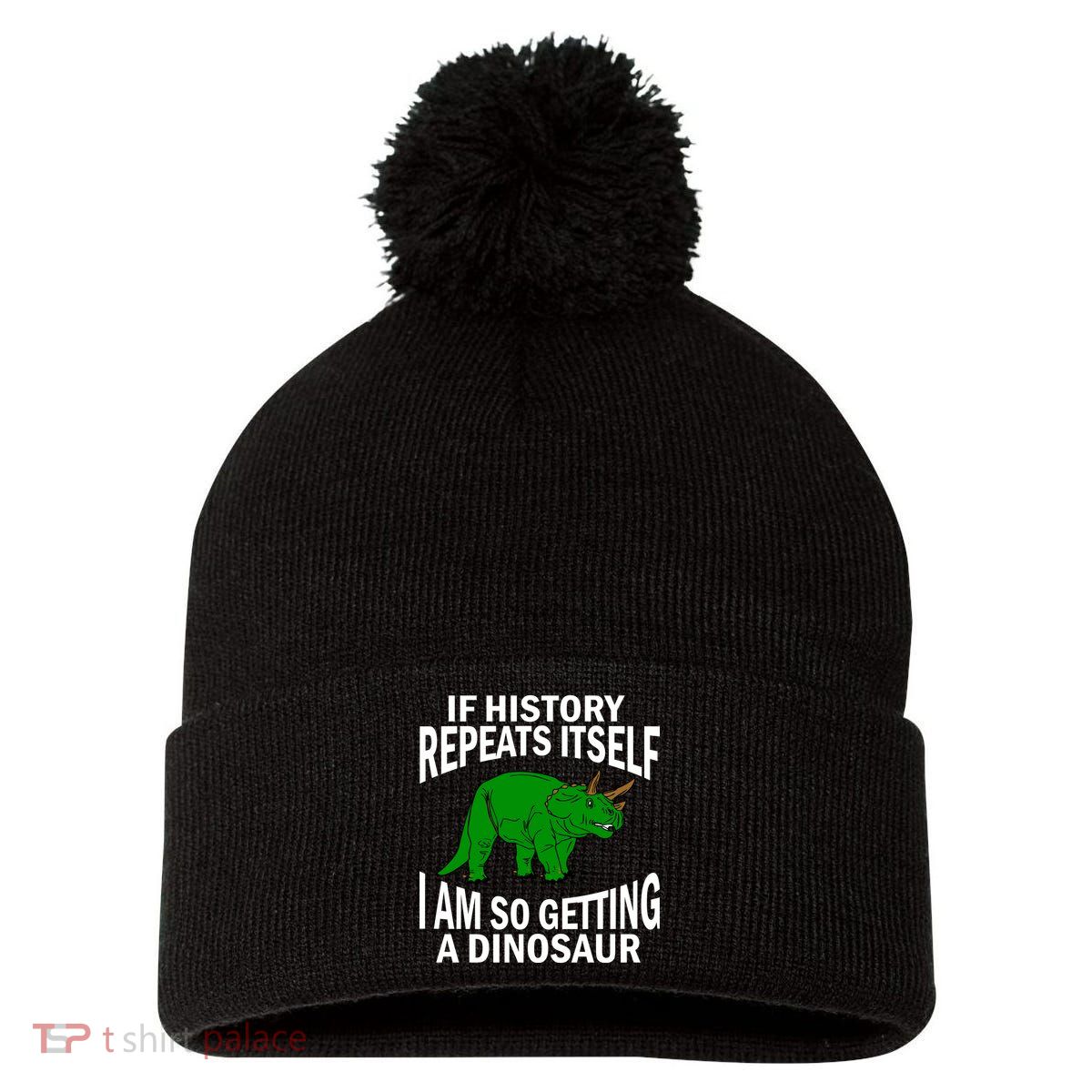 History Repeating Dinosaur Pom Pom 12in Knit Beanie