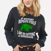 History Repeating Dinosaur Cropped Pullover Crew