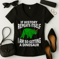History Repeating Dinosaur Women's V-Neck T-Shirt