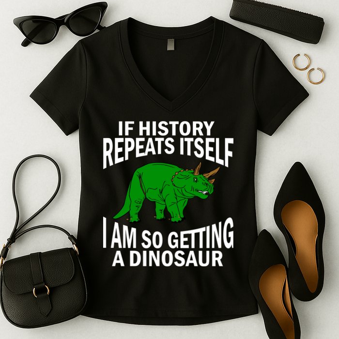 History Repeating Dinosaur Women's V-Neck T-Shirt